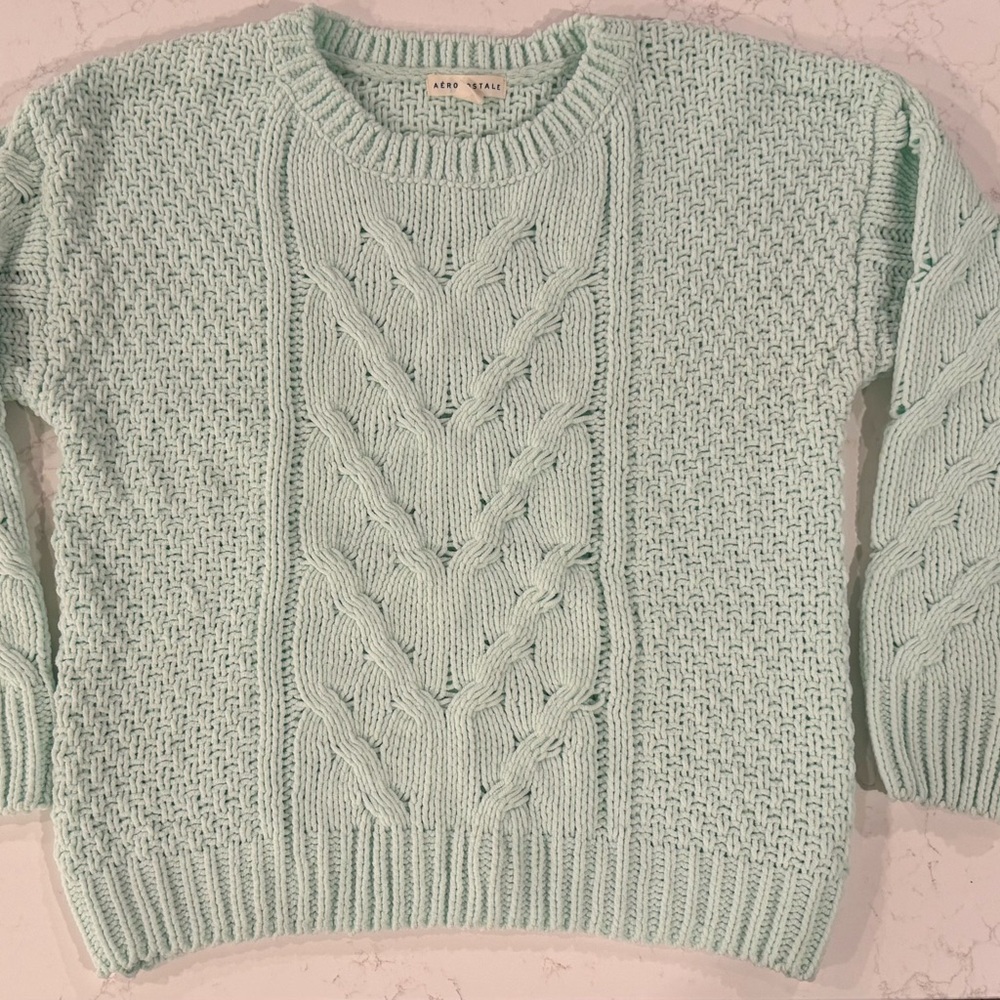 Aeropostale Women's Mint Cable Knit Sweater